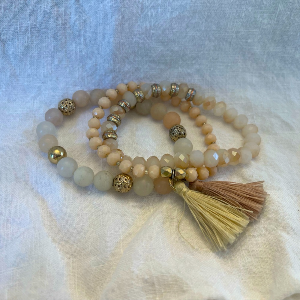 Pink and pearl beaded bracelets